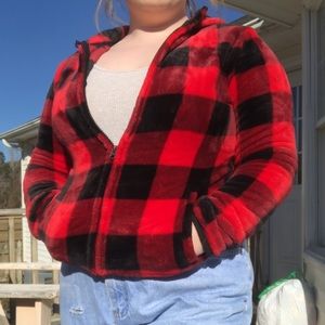 Fluffy Red Flannel Zip Up Jacket